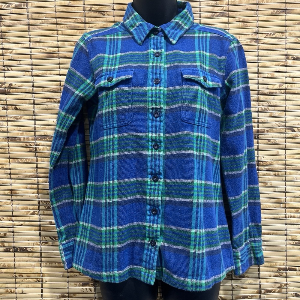 Patagonia‎ Womens Organic Cotton Fjord Flannel Shirt Blue Green Plaid Size 4